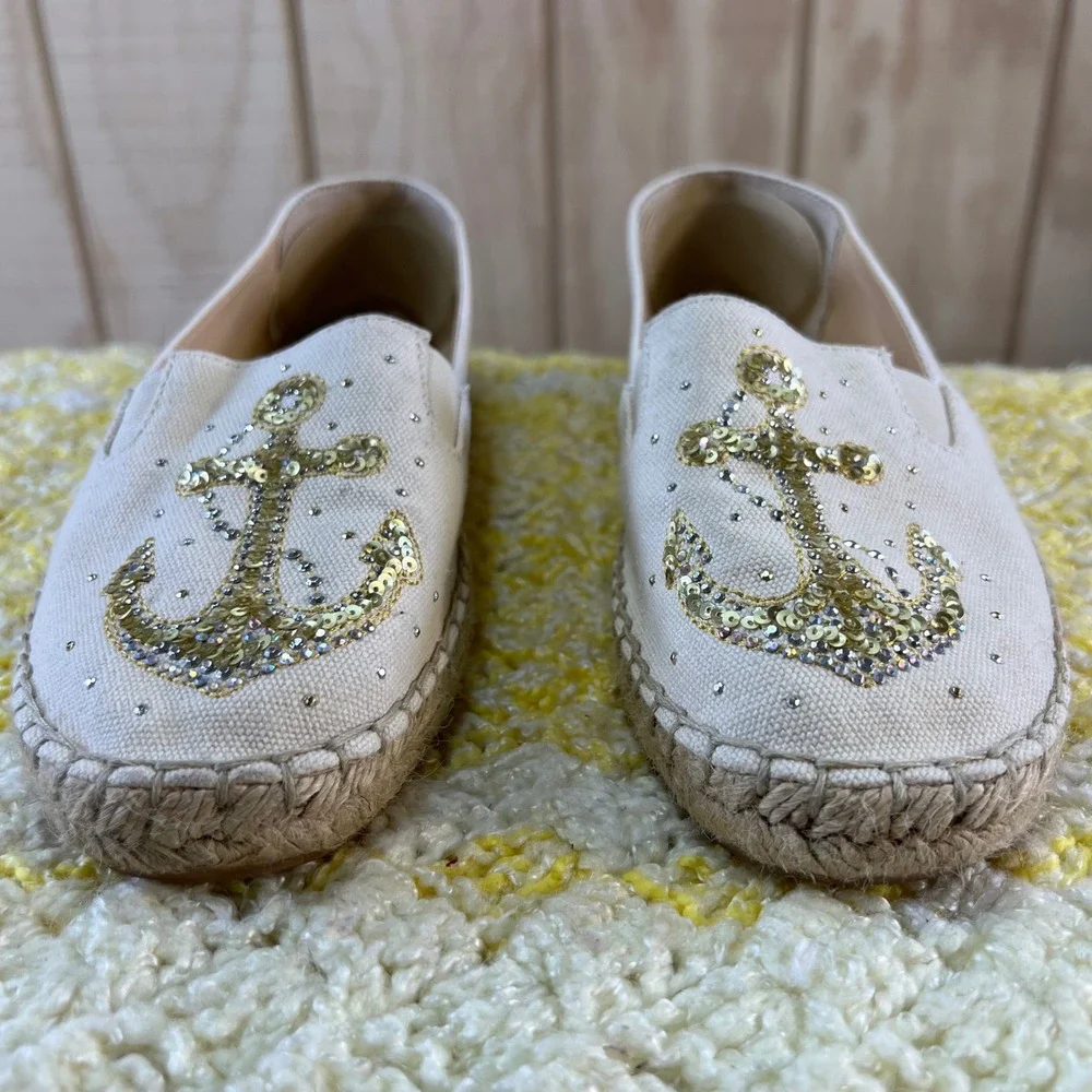 Quacker Factory Jeanne Bice QK-DAMIE Anchor Sequin‎ Espadrille Flats Cream 6M/36